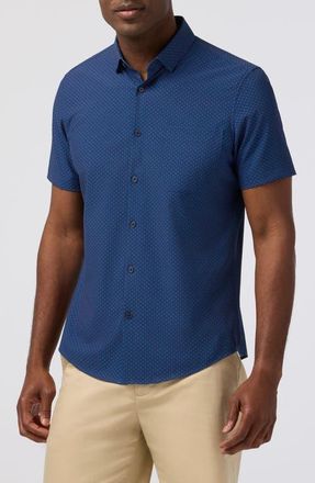 Mizzen+Main Leeward Trim Fit Midnight Navy Micro Gem Short Sleeve Button-Up Shirt at Nordstrom, Size Xx-Large