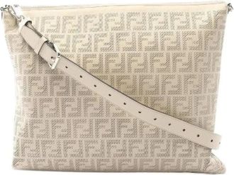 Fendi Pre-owned Cross Body Bags, male, White, Size: ONE SIZE Pre-owned FF Logo Leather Shoulder Bag