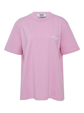 Msgm logo-embroidered T-shirt - women - Cotton - M - Pink