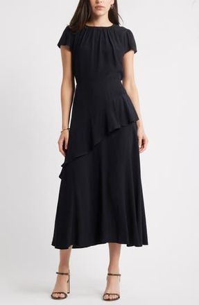 Caslon Cap Sleeve Ruffle Dress in Black at Nordstrom Rack, Size Medium