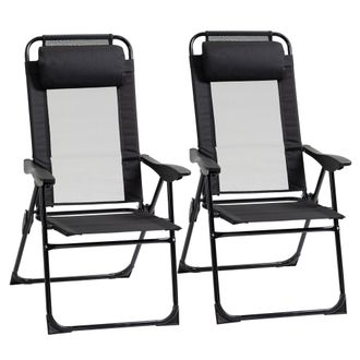 OUTSUNNY Set of 2 Metal Portable Folding Recliner w/ Adjustable Backrest - Black | TJ Hughes