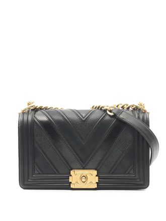 Chanel 2016-2017 CC Mixed Leather Chevron Boy Flap shoulder bag - Black