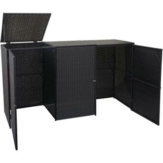 Hhg [nunca Usado] Cubo De Basura 3 Cubos Hhg-261, Cubo De Basura Cubo De Basura, Poly Rattan 3x120l, Negro