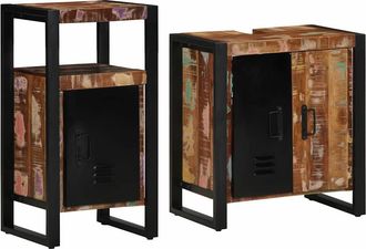 vidaXL Juego De Muebles De Ba&ntilde;o 2 Pcs Marr&oacute;n Madera Maciza Reciclada