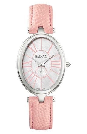 Balmain Haute Elegance Oval Leather Strap Watch, 26mm x 32mm in Stainless Steel at Nordstrom