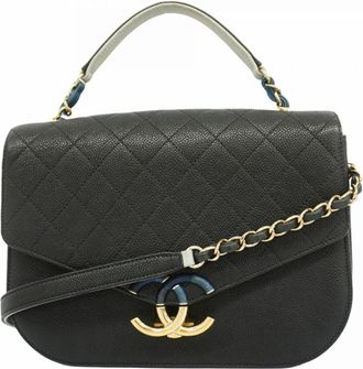 Chanel Navy Grained Calfskin Handbag (Pre-Owned)