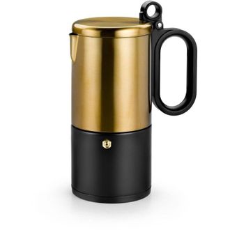 Bra Kaffe - Macchina Da Caff&egrave; in Acciaio Inox a 4 Tazze, Nera e Rame, Adatta a Tutti i Tipi Di Fornelli e AllInduzione