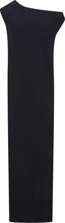 Norma Kamali Drop Shoulder Lange Jurk met Zijsplit - Dames - Maxi kleedjes - Zwart - XS - Polyester - Kleedjes
