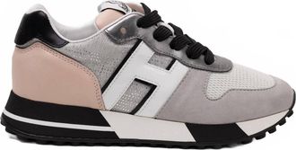 Hogan Womens H383 Leather Sneakers In Grey/pink