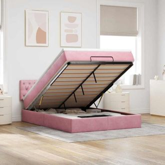 vidaXL Vidaxl - Estructura Cama Otomana Con Colch&oacute;n Terciopelo Rosa 140x190 Cm