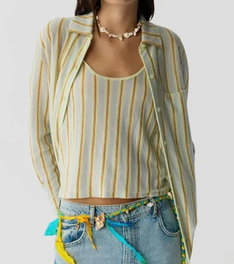 Guest In Residence Fine Stripe Showtime Shirt In Limewash Combo