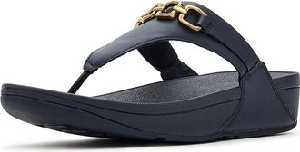 FitFlop Lulu Square-Chain Leather Toe-Post Sandals Womens Wedge Shoes Midnight Navy : 11 M (B)