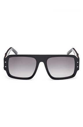 MCM 55mm Polarized Navigator Sunglasses in Shiny Black /Gradient Smoke at Nordstrom
