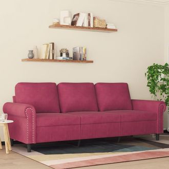 vidaXL Vidaxl - Sof&aacute; De 3 Plazas De Terciopelo Rojo Tinto 180 Cm