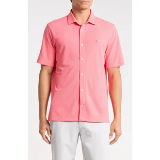Greg Norman Stretch Piqu&eacute; Button Front Shirt in Sun Kissed Coral at Nordstrom Rack, Size Xx-Large