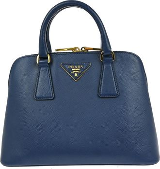 Prada Promenade Bag Saffiano Leather Blue Leather Handbag (Pre-Owned)