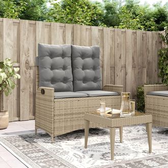 vidaXL Sill&oacute;n Reclinable De Jard&iacute;n Con Cojines Rat&aacute;n Sint&eacute;tico Beige Vidaxl