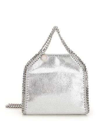 Stella McCartney Tiny Tote Eco Shiny Dotted Chamois W/Palladium Color Chain Crossbody Bags Silver