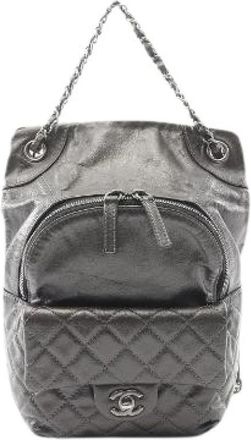 Chanel Pre-owned Matelasse Leren Rugzak - Dames - Vintage Rugzakken - Grijs - ONE Size - Leer - Vintage