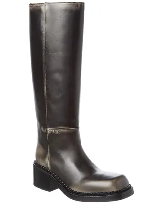 Prada Logo Leather Knee-High Boot