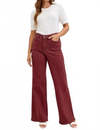 Judy Blue High Waist Retro Wide Leg Denim Jeans In Burgundy