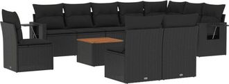 vidaXL Set De Sof&aacute;s De Jard&iacute;n 11 Pzas Y Cojines Rat&aacute;n Sint&eacute;tico Negro Vidaxl