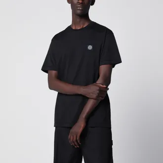 Stone Island T-shirt nera in cotone con vestibilit&agrave; slim