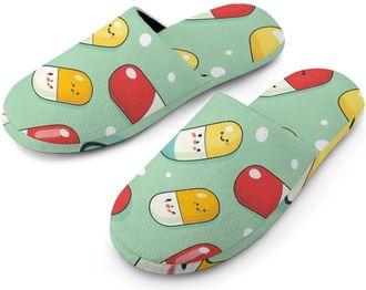 Generic Pill Capsules Pattern Warm Mens Slippers Slip On Soft Fleece House Shoes Winter Indoor Outdoor