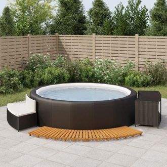 vidaXL Bordo per Spa Nero in Polyrattan e Legno Massello di Acacia - Vidaxl