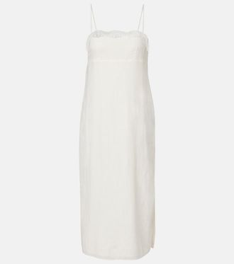 Poss&eacute; Darya embroidered linen and cotton midi dress