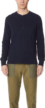 Rag & Bone Rag & Bone Standard Issue Mens Classic Henley, Deep Navy Blue Long Sleeve
