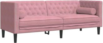 vidaXL Vidaxl - Sof&aacute; Chesterfield 3 Plazas Con Cojines Terciopelo Rosa