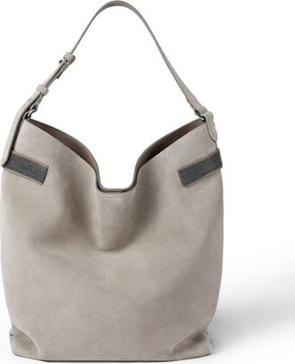 Brunello Cucinelli Suede Essence hobo bag in Light Grey at Nordstrom