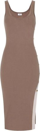Elisabetta Franchi Kleedjes, Dames, Bruin, M, Slim Knit Midi Jurk
