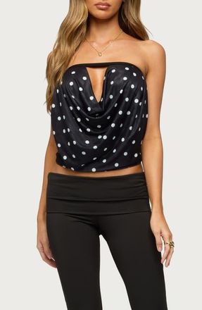 Edikted Jaclyn Polka Dot Strapless Mesh Top in Black-And-White at Nordstrom, Size X-Small