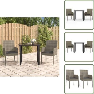 vidaXL The Living Store Set Salotto Giardino 3 pz con Cuscini Nero e Grigio Polyrattan - Sedie da giardino