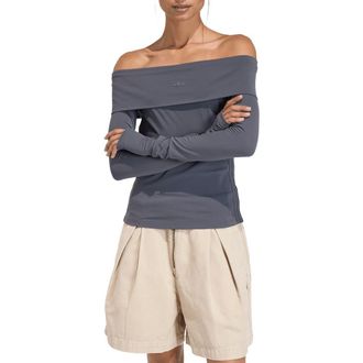 adidas Originals Essentials Off the Shoulder Long Sleeve Top in Utility Black at Nordstrom, Size X-Small
