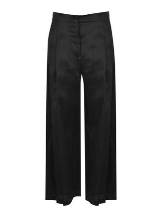 Max Mara Msttartufo Crop Trousers In Black Rami Canvas