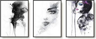 OEM Cuadros De Pared P&oacute;sters En Marco Negro Conjunto Tr&iacute;ptico Para Dormitorio Mujeres