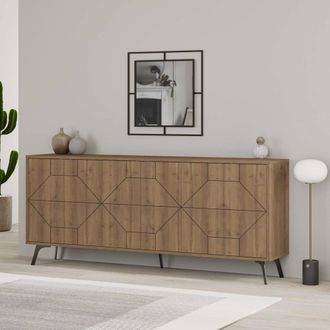 Decortie 6-Doors Push-to-open Doors Sideboard Dune with Metal Legs 183cm in Brown | Size: 3 Pack