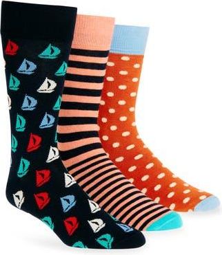Lorenzo Uomo Assorted 3-Pack Cotton Blend Dress Socks in Navy at Nordstrom Rack