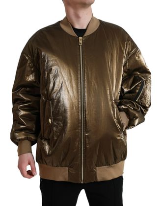 Dolce & Gabbana Mens Bomber Jacket Metallic Style - Khaki Nylon - Size EU 54 (Mens)
