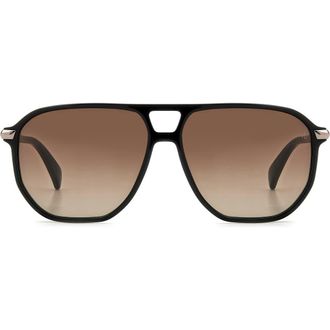 Rag & Bone 58mm Rectangular Sunglasses in Black/Brown Gradient at Nordstrom Rack