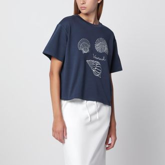 Max Mara Blue cotton jersey T-shirt with embroidery