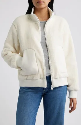 Bernardo Fleece Bomber Jacket in Cream at Nordstrom, Size Xx-Large