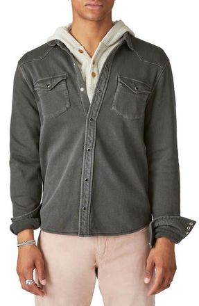 Lucky Brand French Terry Snap-Up Western Shirt in Jet Black at Nordstrom, Size Small