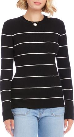 Karen Kane Stripe Rib Crewneck Sweater in Black/Off White at Nordstrom, Size X-Large