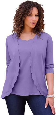 Roaman's Scalloped Cardigan And Tank Set in Vintage Lavender at Nordstrom, Size 20