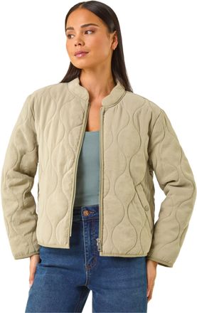 Roman Womens Petite Quilted Puffer Jacket - Khaki - Size 16 UK