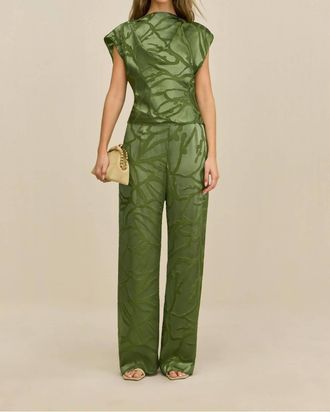 Cult Gaia Cropped Silk Burnout Monette Top In Deep Pasture